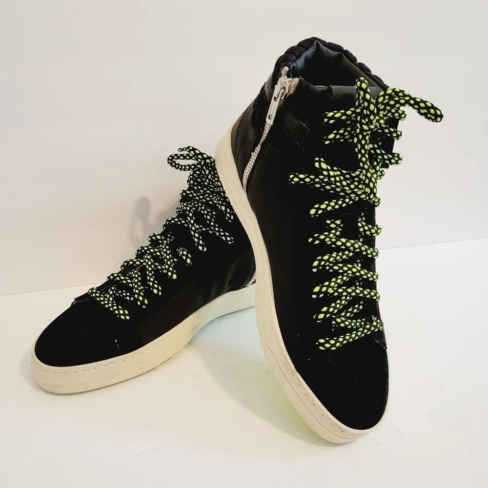 New P448 Mid Top Black Leather Suede Sneakers, Size 7,5
